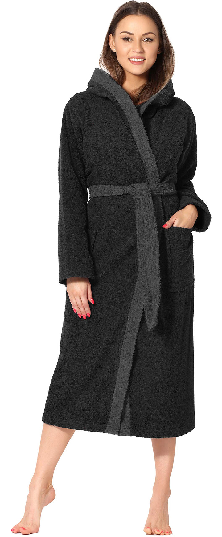Ladeheid Damen Frottee Bademantel aus 100% Baumwolle LA40-102 XL Schwarz-30/Dunkelgrau-12, XL Schwar