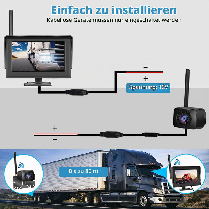 Hodozzy Kabellos Digital Rückfahrkamera Set mit 4,3 Zoll IPS Bildschirm Monitor und AHD Kamera Nacht