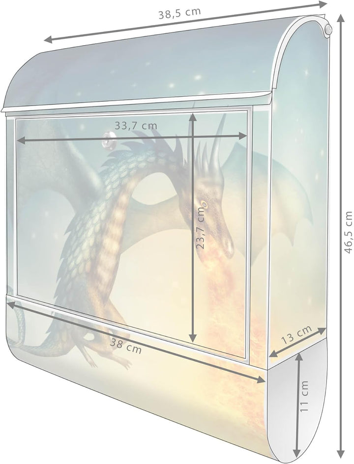 banjado® Design Briefkasten mit Motiv Drachen 39x47x14cm &amp; 2 Schlüssel - Briefkasten Stahl weiss mit