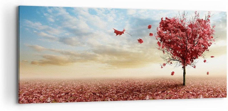 Wandbilder Dekoration Wohnzimmer Abstraktion Herbst Baum Blatt Panorama Bilder auf Leinwand 120x50cm