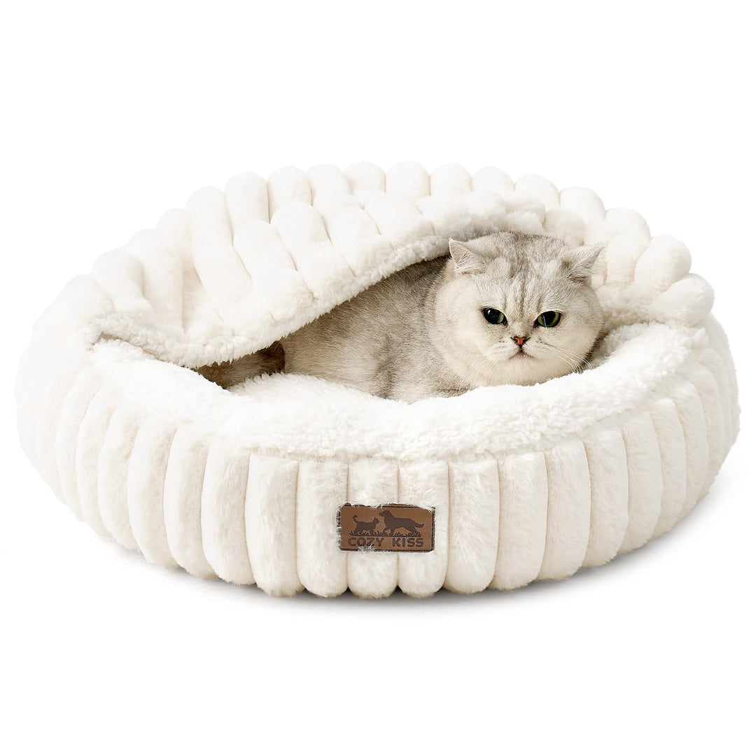 Winter-Katzenbett mit Decke, Flauschig Donut-Hundebetten für kleine Hunde, Warme Anti-Angst-Katzenhö