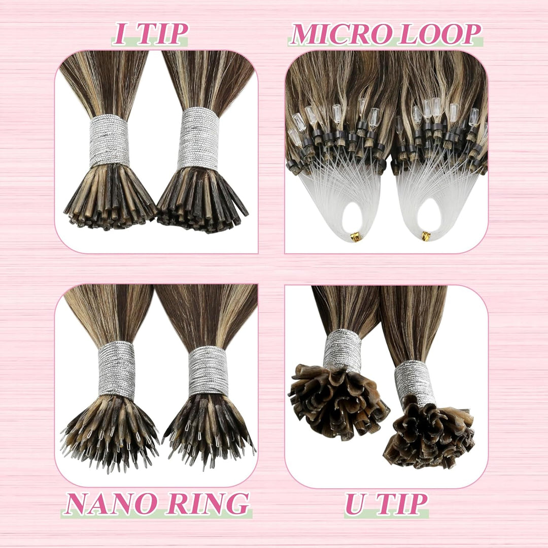 YoungSee Bonding Extensions Echthaar Braun 35cm Extensions Echthaar Bondings Dunkelbraun mit Blond K