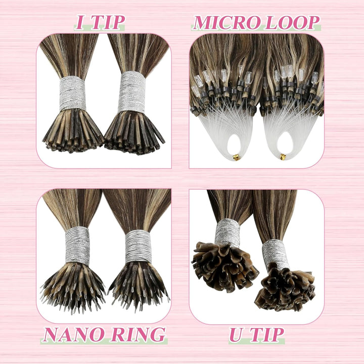 YoungSee Bonding Extensions Echthaar Braun 35cm Extensions Echthaar Bondings Dunkelbraun mit Blond K