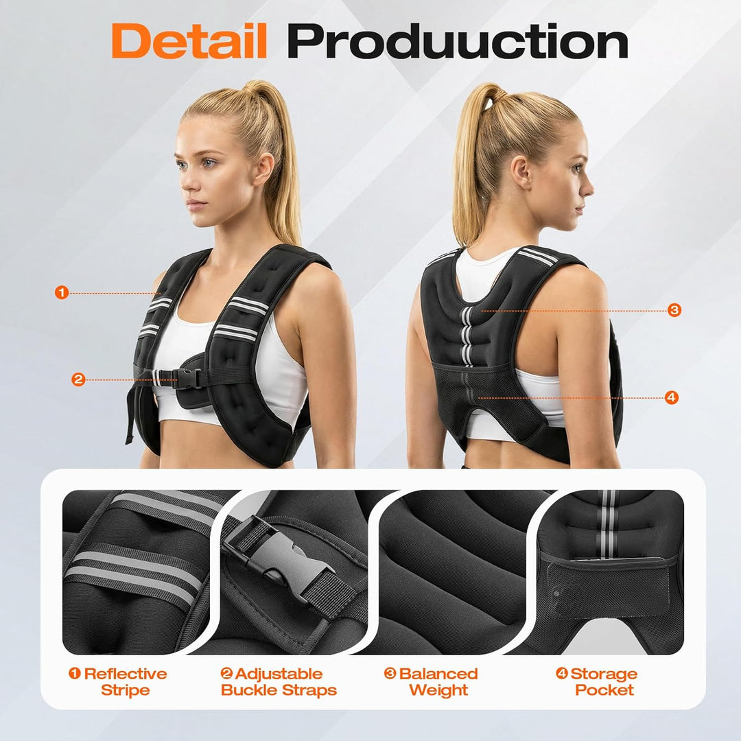 Gewichtsweste für Damen und Herren, 5kg Weighted Vest mit reflektierendem Streifen, verstellbare Sch