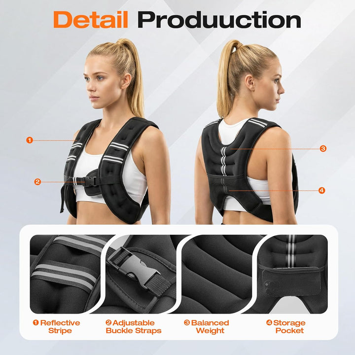 Gewichtsweste für Damen und Herren, 5kg Weighted Vest mit reflektierendem Streifen, verstellbare Sch