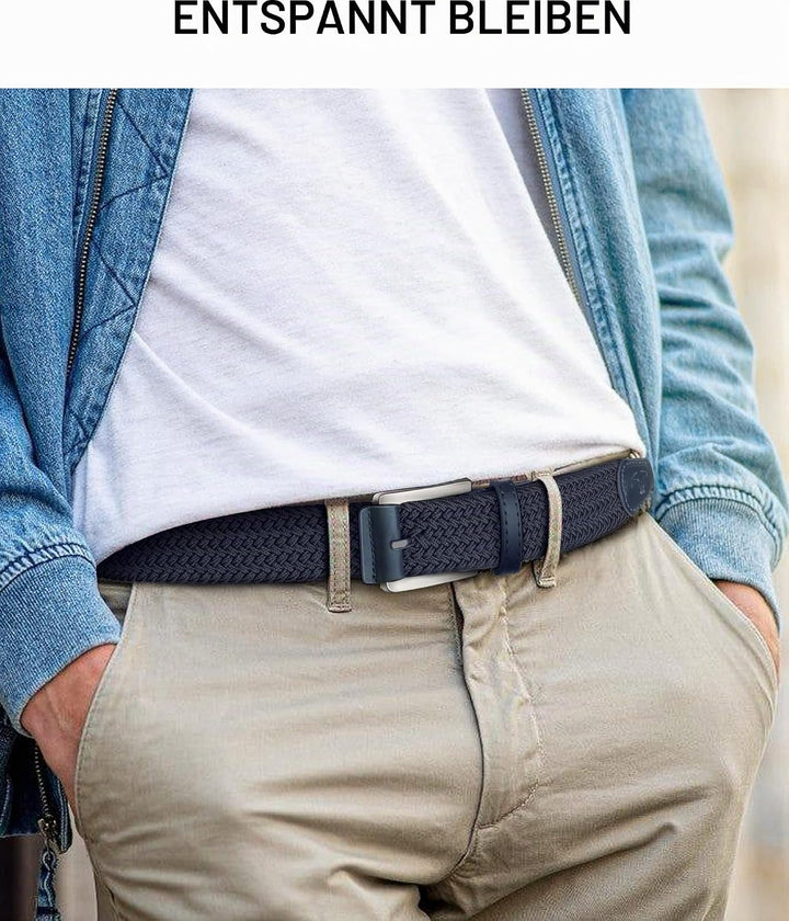 BULLIANT Elastischer Flechtgürtel 2er, Gürtel Herren Damen Stoffgürtel Geflochten Stretchgürtel Golf