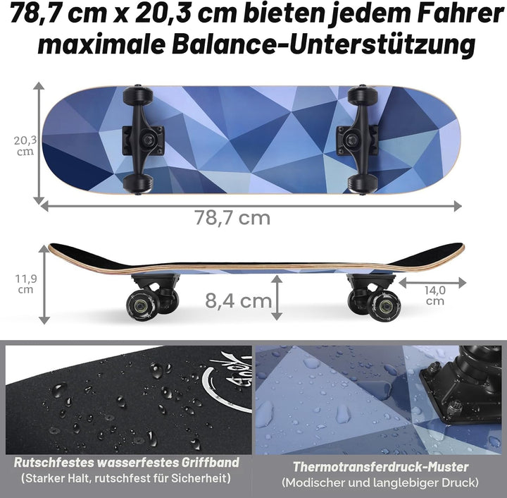 BELEEV Skateboard 31x8 Zoll Komplette Cruiser Skateboard für Kinder Jugendliche Erwachsene, 7-Lagige