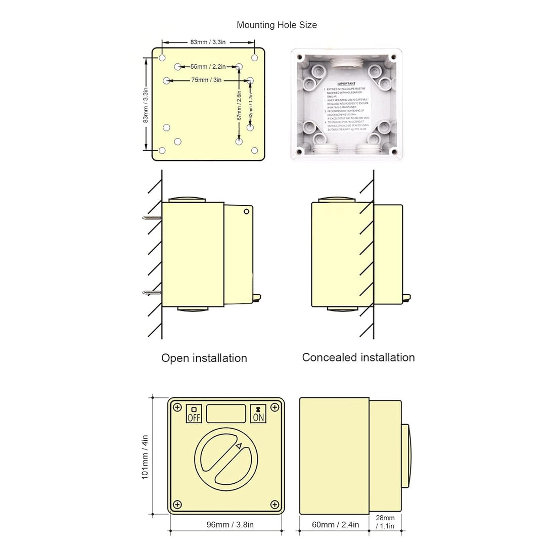 IP66 Wasserdichter Schalter 250V 2 Positionen Drehwahlschalter Staubdichter Ein Aus Schalter für den