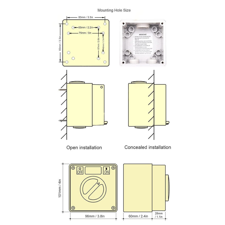 IP66 Wasserdichter Schalter 250V 2 Positionen Drehwahlschalter Staubdichter Ein Aus Schalter für den