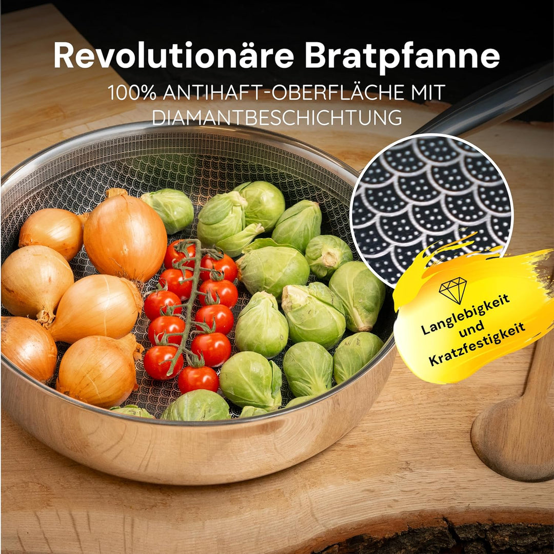 MISO Schmorpfanne 28 cm Diamond Dust Keramik Antihaft, Hochwertige Sautepfanne für alle Herdarten in