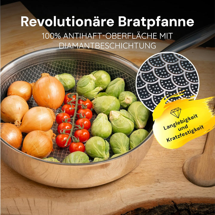 MISO Schmorpfanne 28 cm Diamond Dust Keramik Antihaft, Hochwertige Sautepfanne für alle Herdarten in