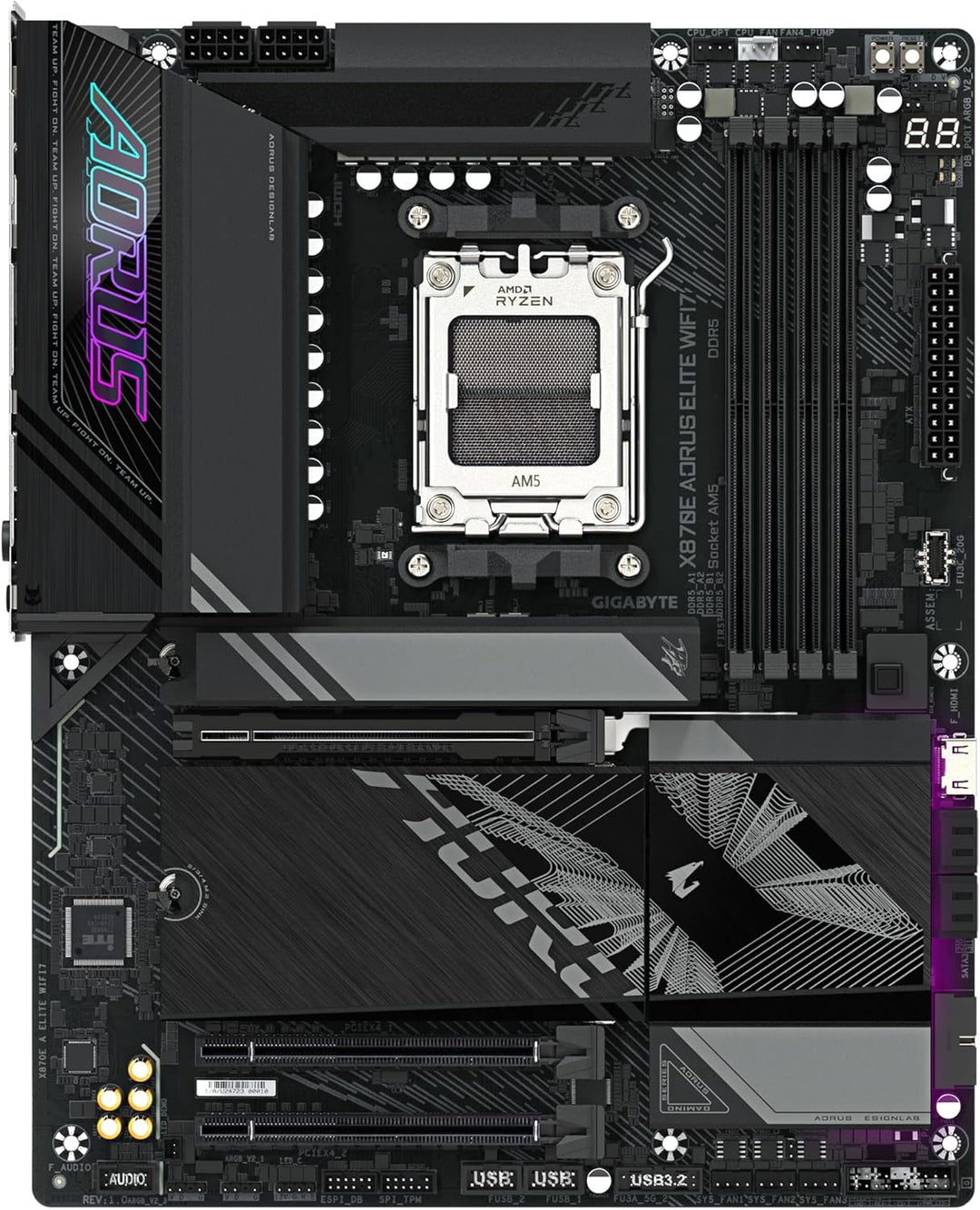 GIGABYTE X870E A Elite WIFI7-Mainboard - Unterstützt AMD Ryzen 9000 CPUs, 16+2+2 Phasen Digital-VRM,