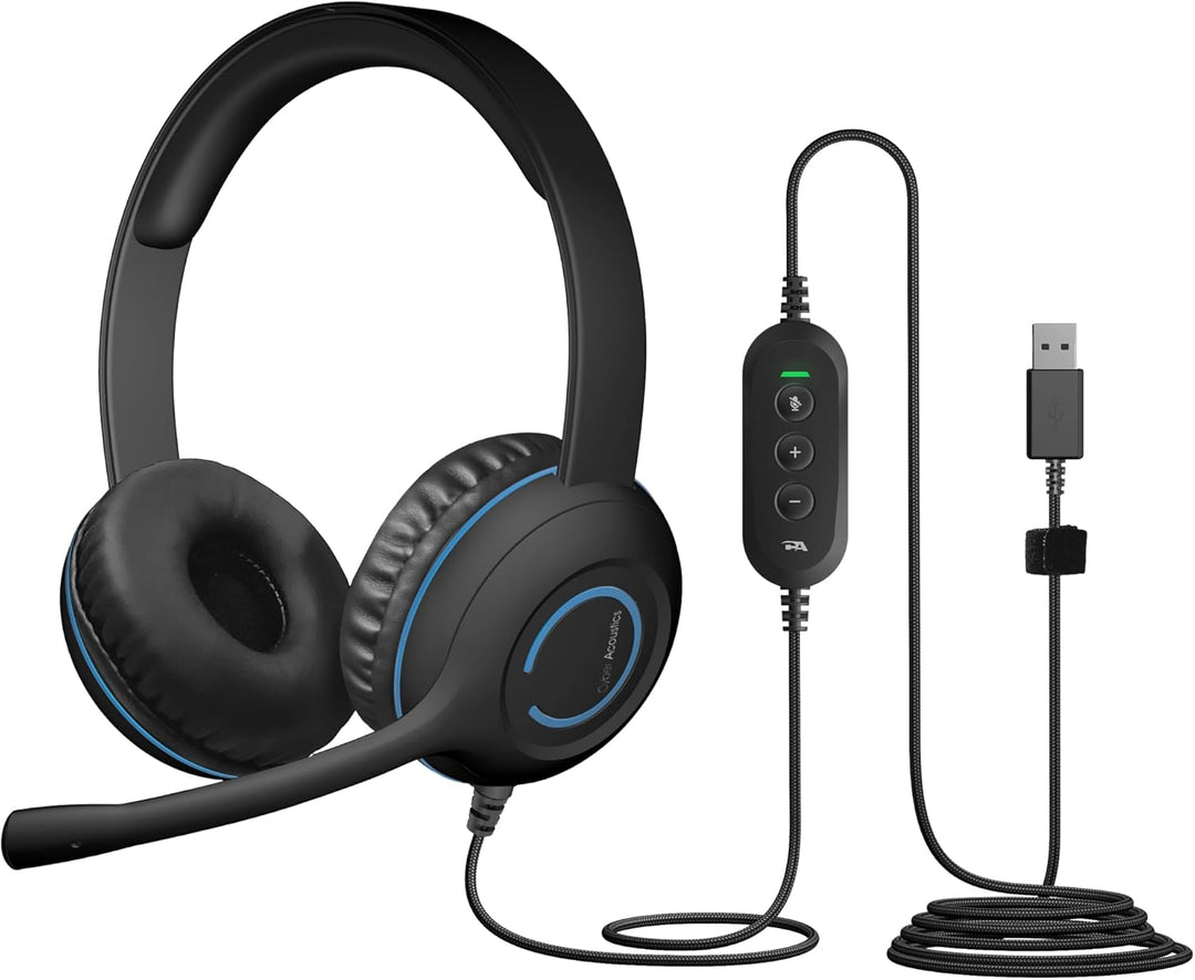 Cyber Acoustics Stereo-USB-Headset, Inline-Steuerung für Lautstärke und Mikrofonstummschaltung, NC