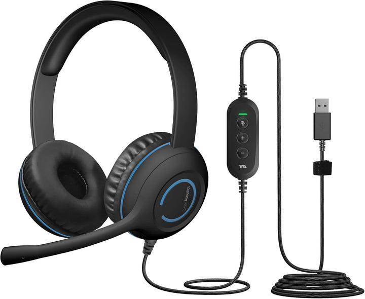 Cyber Acoustics Stereo-USB-Headset, Inline-Steuerung für Lautstärke und Mikrofonstummschaltung, NC