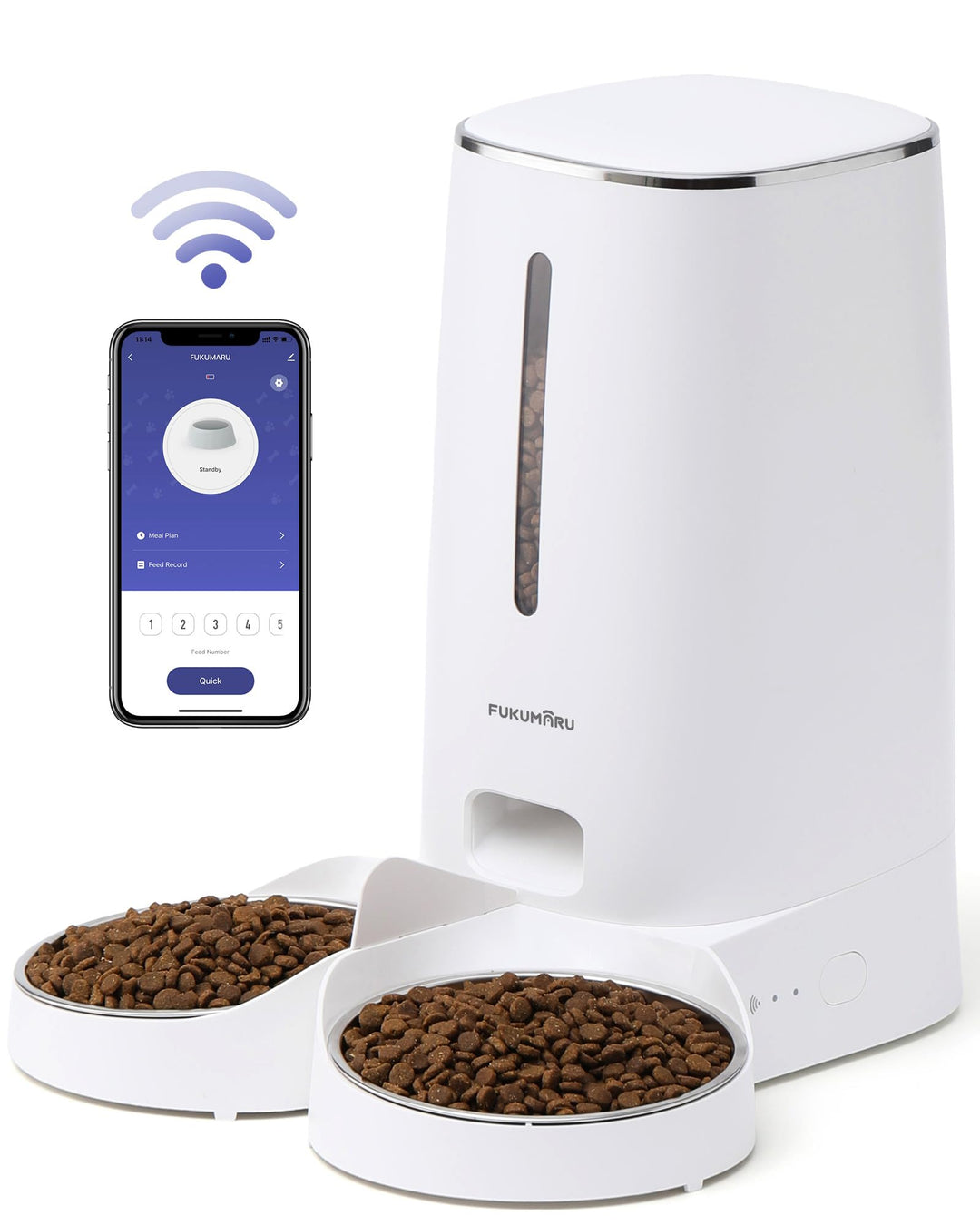 FUKUMARU Futterautomat Katze，4L Katzenfutter Automat WiFi mit Doppelnäpfen, Automatischer Futterspen