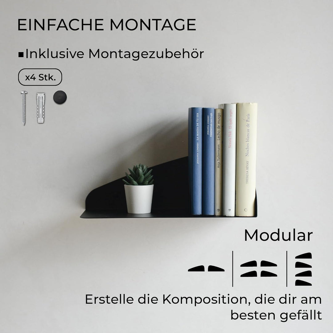 MILUKA Wandregal Weiss 35 cm | 2er Set Bücherregal Wand mit Magnetische Buchstütze | Bücher Regal Hä