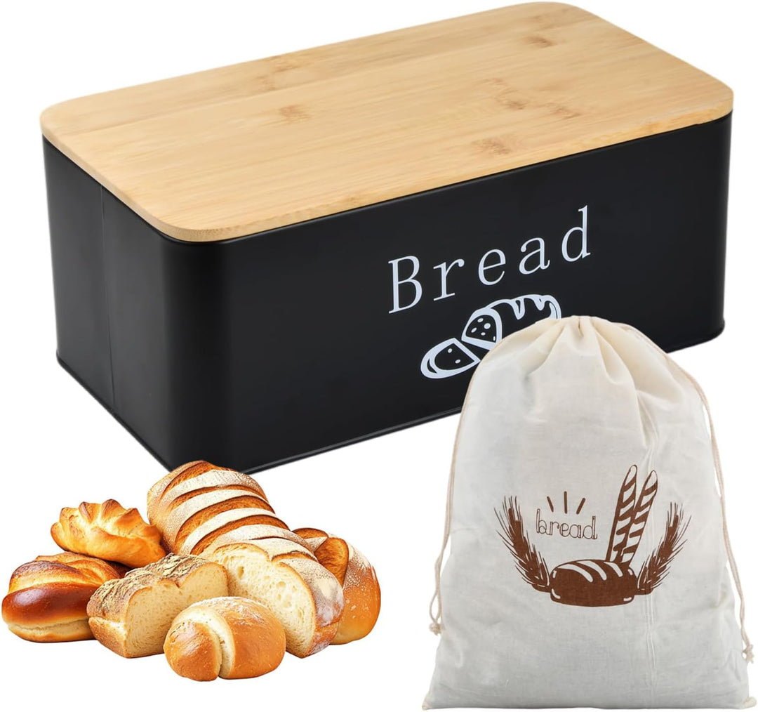 Joyan Brotkasten Metall mit Bambusdeckel als Schneidebrett - Grosse Brotbox für langanhaltende Frisc