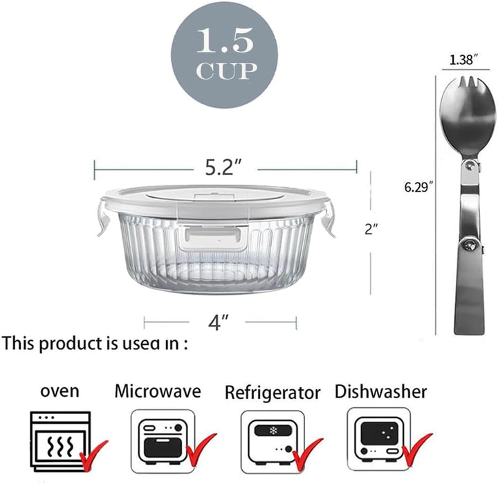 H.JSS WDJS Kleine Glasbehälter mit Feckel und Mit Löffel, Rund Meal Prep Gläser Mit Löffel, BPA-frei