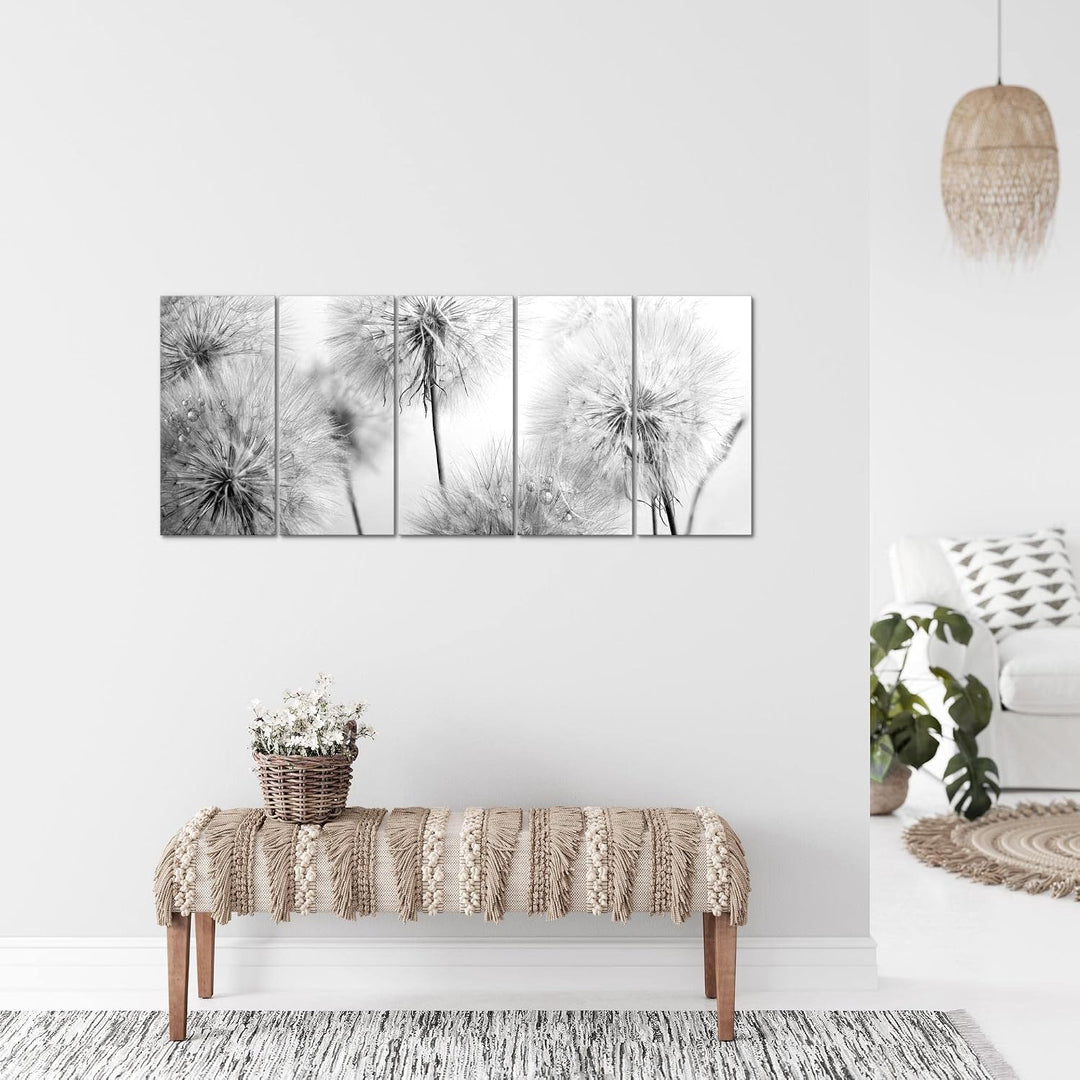 Runa Art Bild Blumen Pusteblumen Wandbilder auf Vlies Leinwand 5 Teilig Wanddekoration Wohnzimmer Sc