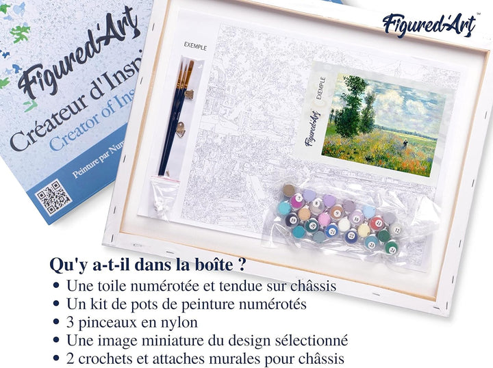 Figured'Art Malen Nach Zahlen Erwachsene Mit Rahmen Monet - Mohnfeld - Paint by Numbers Basteln DIY