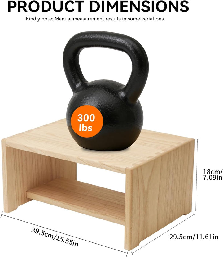 KIRIGEN Tritthocker Holz, Holzhocker, Holzschemel aus Massivholz | 2 Stufen · Stauraum · Handarbeit