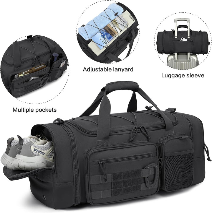 Taktische Reisetasche Sporttasche 50-55L Erweiterbar 3-in-1 Sporttaschen Herren Mittel mit Schuhfach