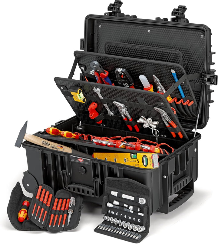KNIPEX Werkzeugkoffer "Robust45 Move" Elektro, 63-teilig, mit Rollen, Teleskopgriff, 147 Steckmöglic
