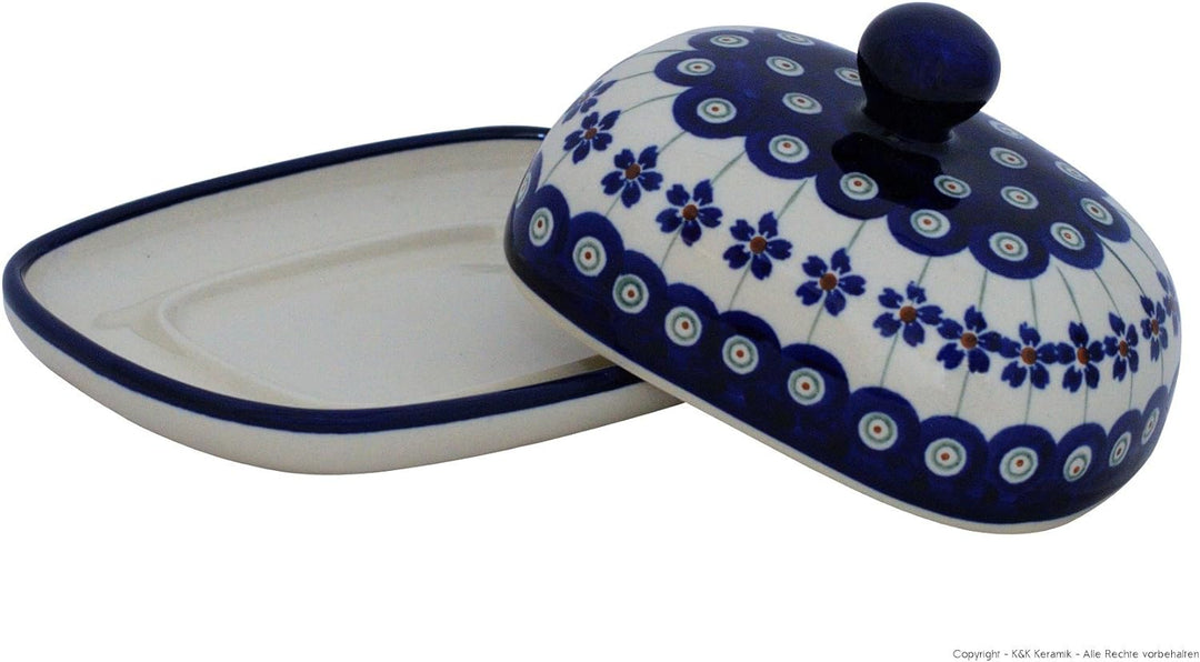 Bunzlauer Butterdose klein oval 1/2 Stück Butter Dekor 166a