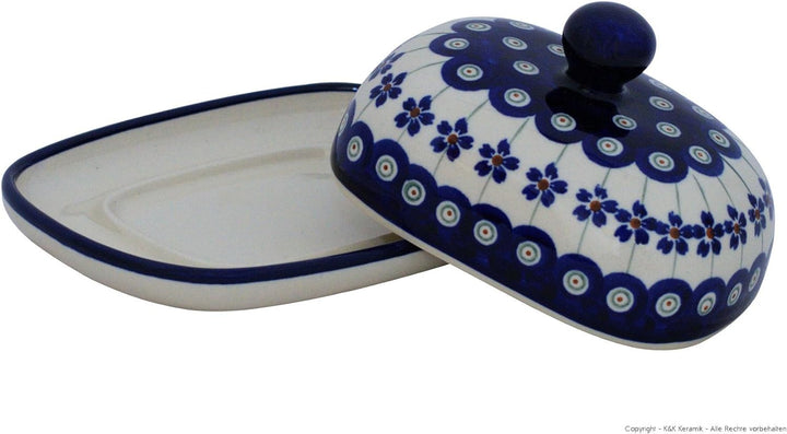 Bunzlauer Butterdose klein oval 1/2 Stück Butter Dekor 166a