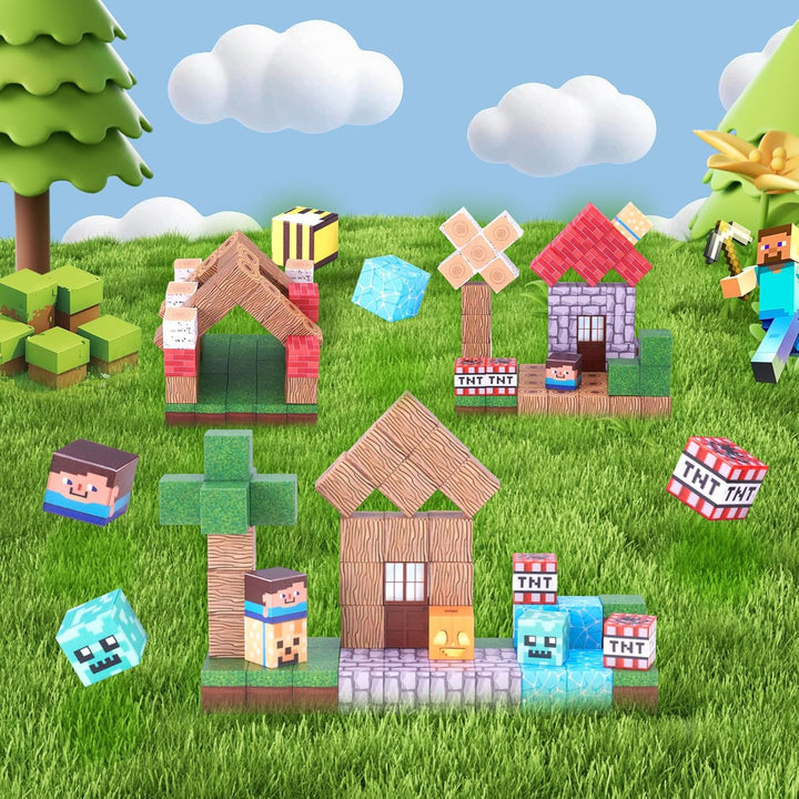 Magnetische Bausteine, 100 Stück Wald Magnetic Building Blocks, Kreative Magnetsteine Würfel Spiel S