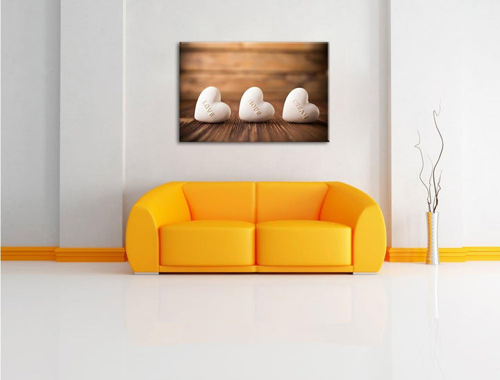 Love Hope Dream Hearts, Format: 100x70 auf Leinwand, XXL riesige Bilder fertig gerahmt mit Keilrahme