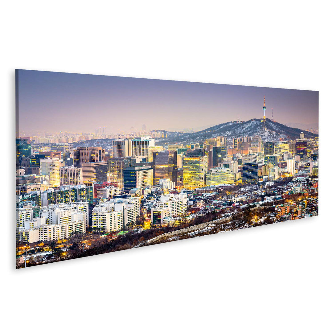 Bild Bilder auf Leinwand Seoul Südkorea Stadtsilhouette Wandbild Poster Leinwandbild SVV 120x40cm -