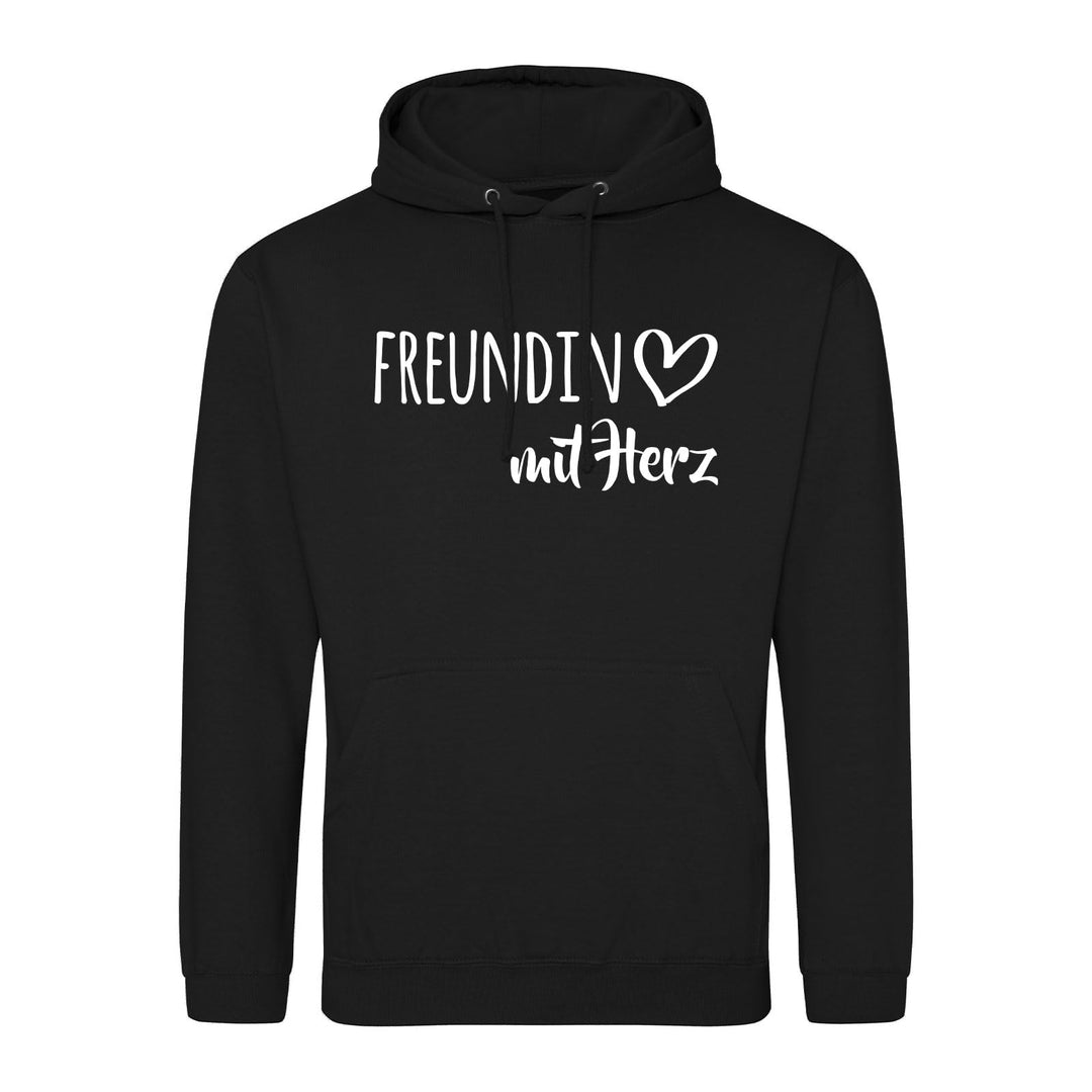 huuraa Unisex Hoodie Freundin mit Herz Pullover Vegan Grösse 3XL Deep Black mit Motiv für die tollst