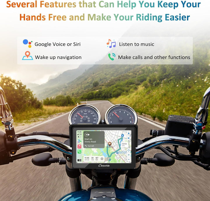 Carpuride W502 Motorrad GPS Drahtlose Tragbare Apple Carplay&Android Auto, 5 Zoll IPS wasserdichte T