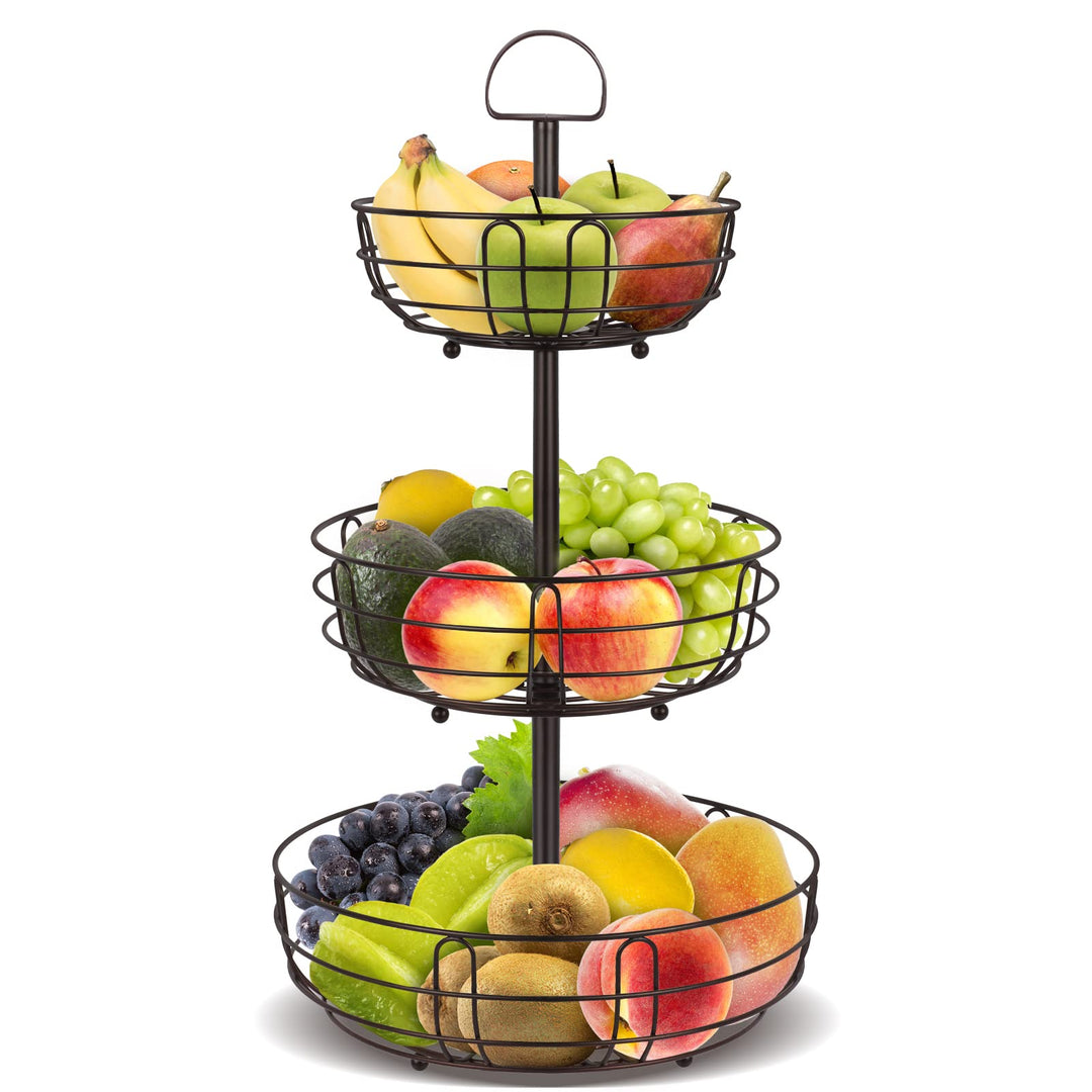 Bomclap 3 Stöckig Obstkörbe, Küche Obst Etagere aus Metall, Stehend Obstschale Gemüsekorb Aufbewahru