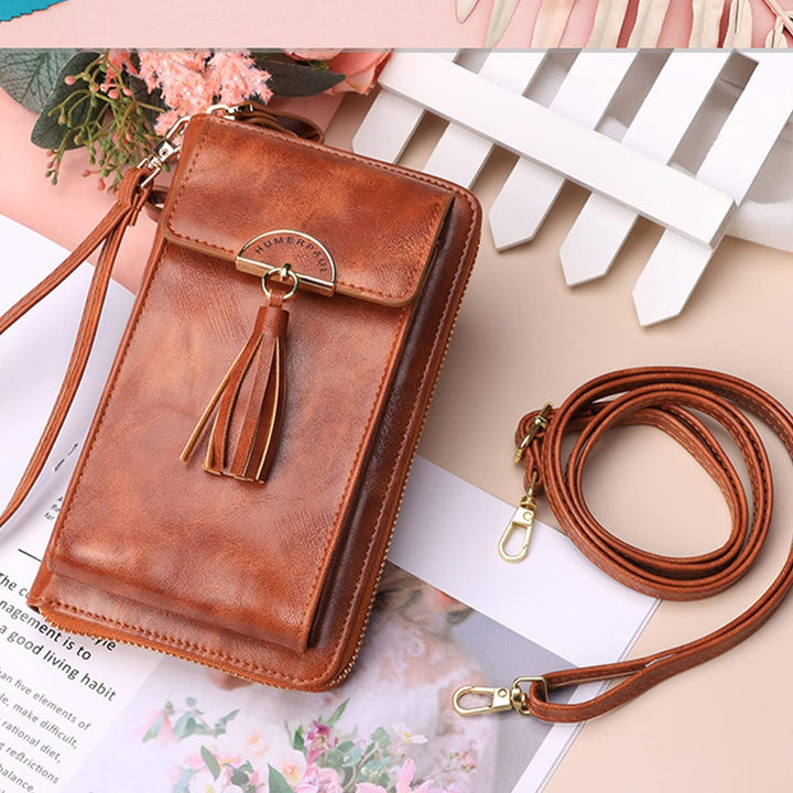 PORRASSO Geldbörse Damen Umhängetasche Portemonnaie Leder Geldbeutel Wristlet Bag mit Viele Fächer M