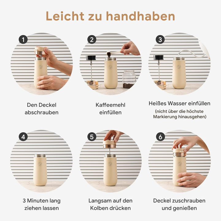 i Cafilas 2-in-1 Edelstahl Thermosbecher mit French Press - 350/500ml, Isolierter Reisekaffeebecher,