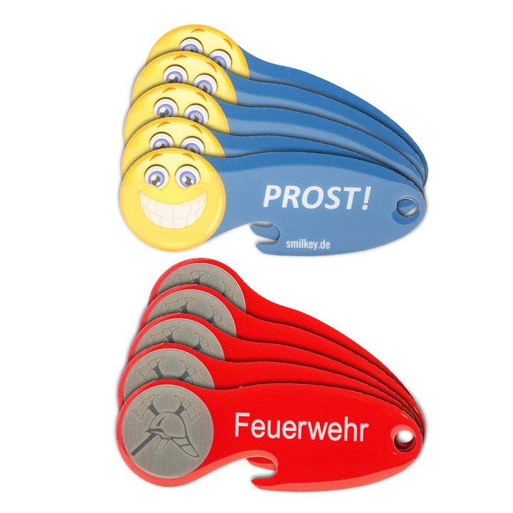 Einkaufswagenlöser ® Feuerwehr & Prost/Schlüsselanhänger Einkaufschip mit Schlüsselfundservice/Abzie