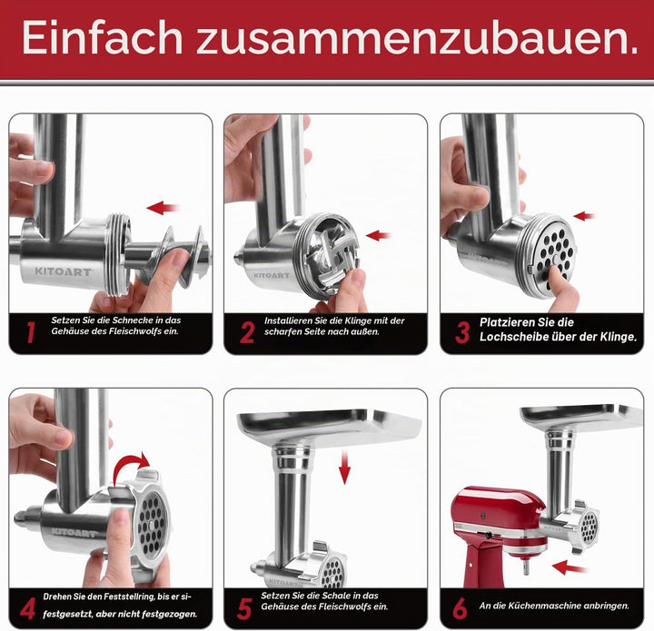 Edelstahl-Fleischwolf-Aufsätze für KitchenAid Mixer, Fleischwolf, Wurstfüller, perfekter Mahlaufsatz
