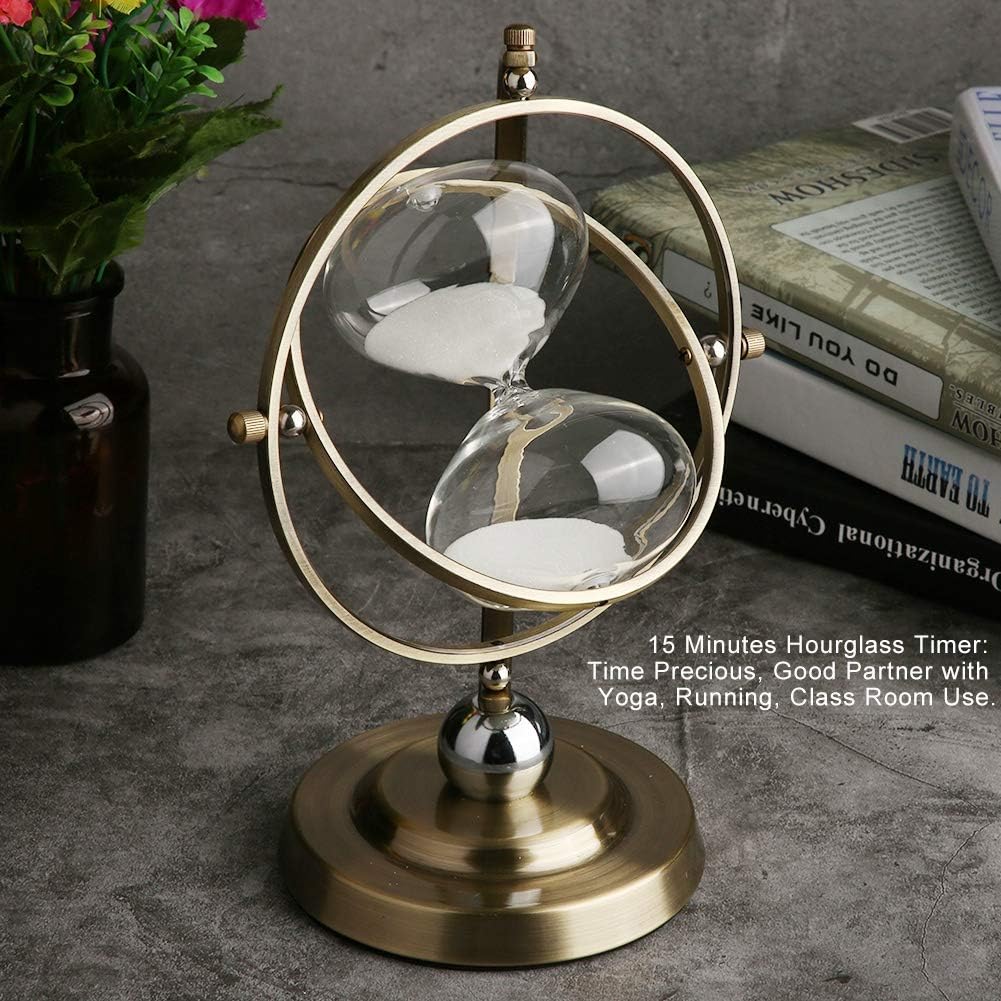 Sanduhr, Rotierende Sanduhr Timer 15 Minuten Vintage Metall Sanduhr Zeitschaltuhr aus Glas Sandglas