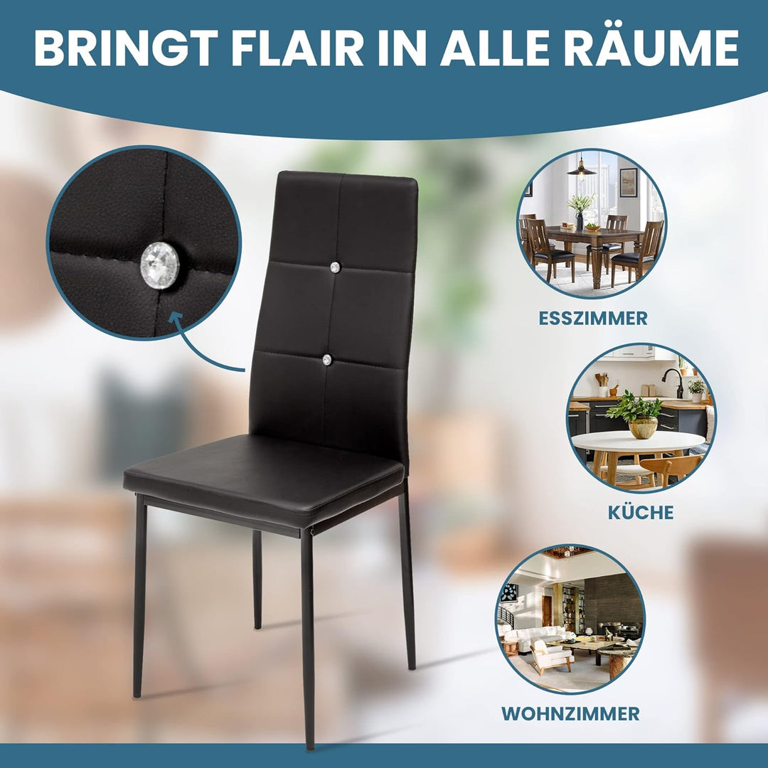 Albatros Esszimmerstühle 4er Set Diamond, Schwarz - Edler Diamant-Look, Kunstleder-Bezug, bequemer P