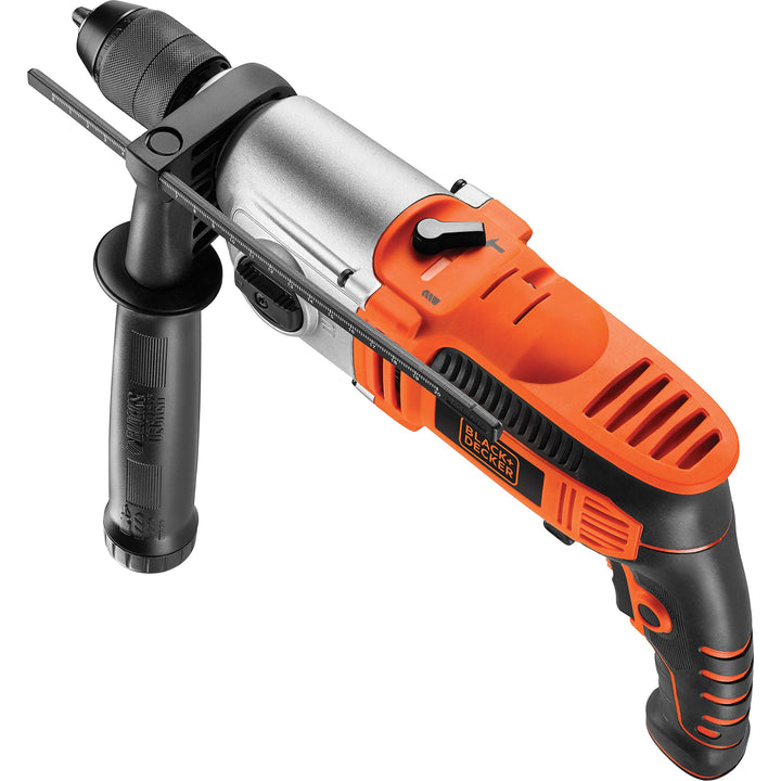 Black + Decker 2-Gang Schlagbohrmaschine (850 Watt, 13 mm Metall-Schnellspannbohrfutter, Konstanter