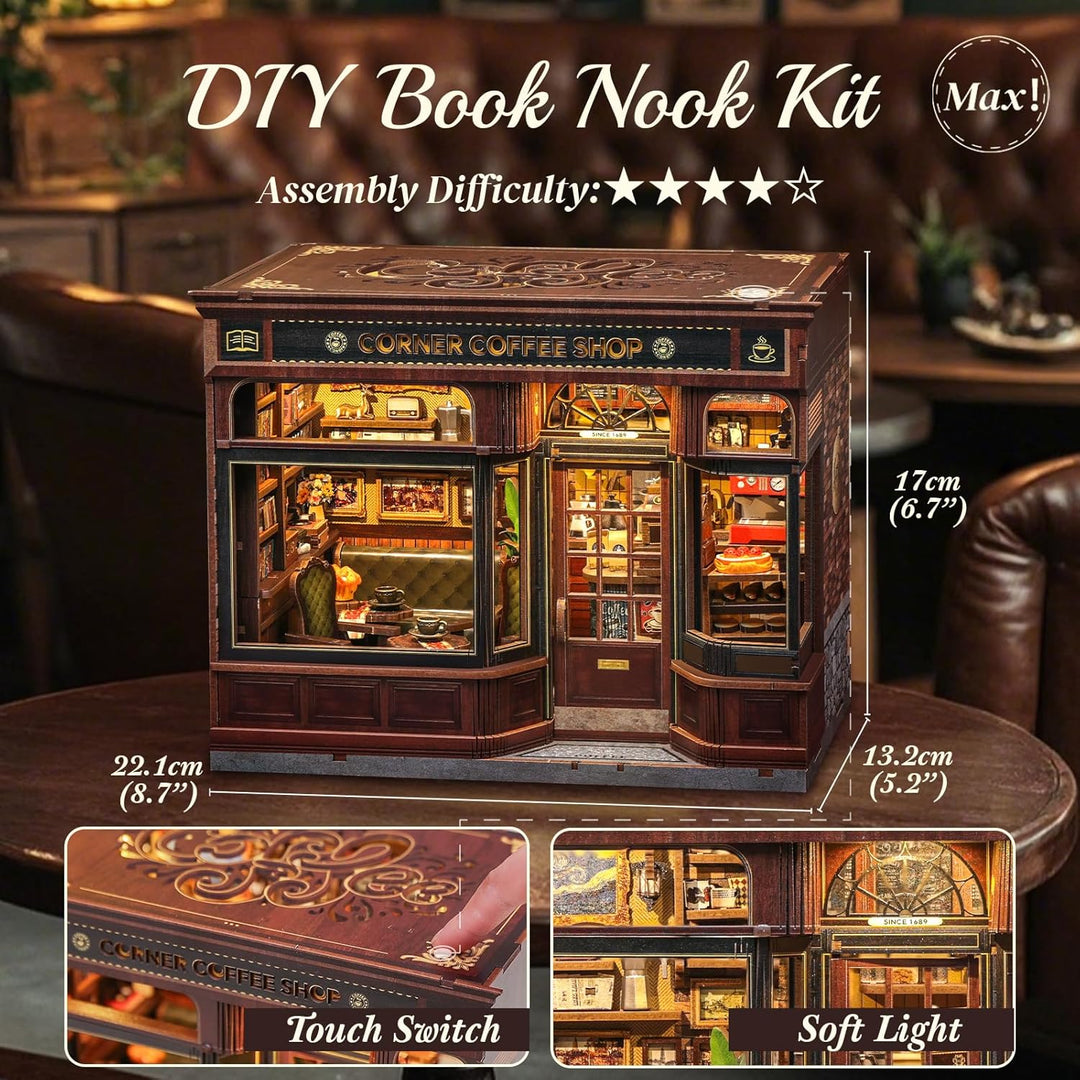 CUTEBEE Book Nook Kit – DIY Miniatur Haus Puppenhaus Modellbau Kit für Erwachsene mit LED-Licht, 3D