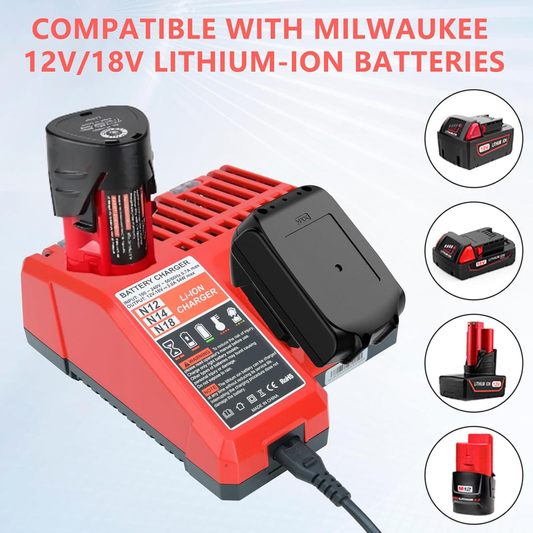 M12 & M18 Ladegerät Kompatibel mit Milwaukee akku, Dual Port Lithium-Akkuladegerät,Schnellladegerät
