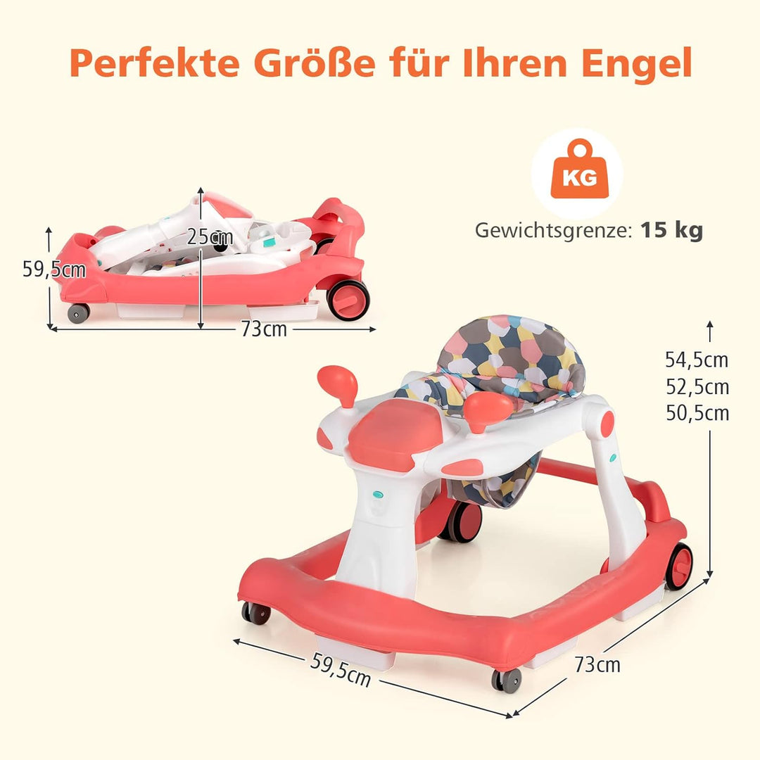 DREAMADE 2 in 1 Lauflernhilfe mit Musik & Licht, Baby Walker Höhenverstellbar & Klappbar, Lauflernwa