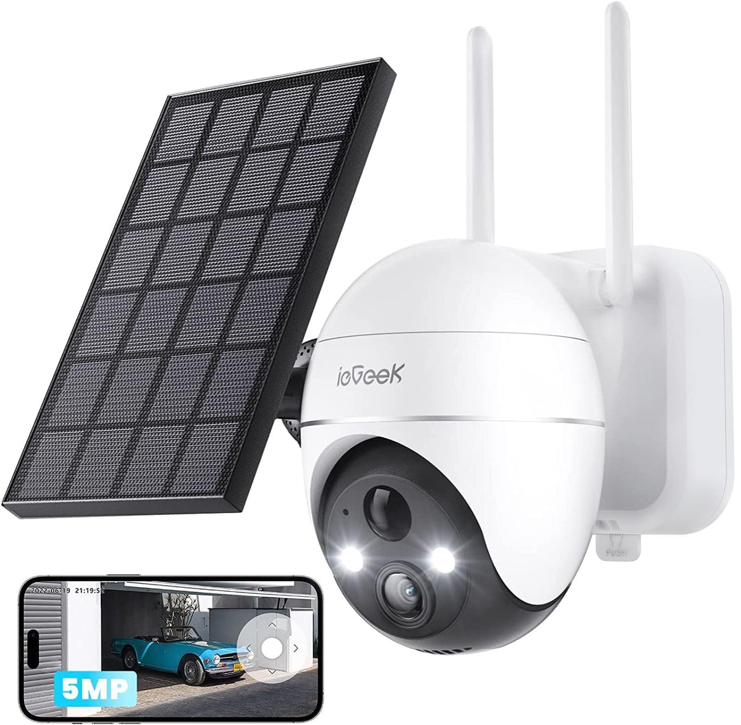 ieGeek 5MP Überwachungskamera Aussen Akku, PTZ Überwachungskamera Aussen WLAN mit Solarpanel,PIR-Bew