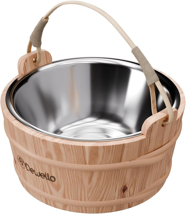 Dewello® Saunaeimer inkl. Kelle mit Edelstahleinsatz, Fassungsvermögen ca. 3 Liter, Hemlock-Holz, Ba