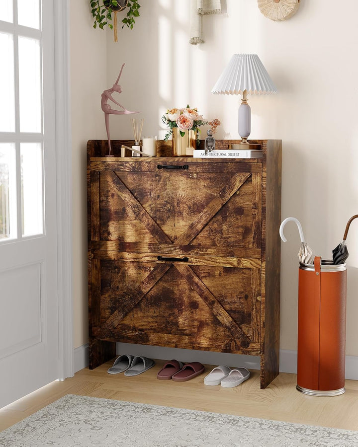 Breit 80 X24x100 Hoch cm Schuhschrank Mit 2 Klappen, Verstellbare Zweistufige Regalböden, Schmal Sch