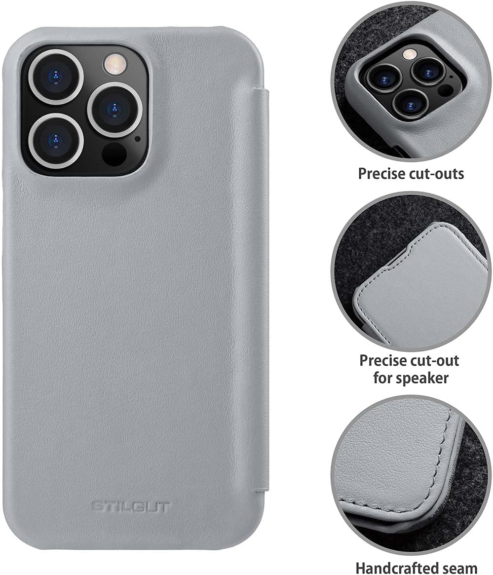 STILGUT Book Case kompatibel mit iPhone 13 Pro (6.1“) Hülle aus Leder zum Klappen, Klapphülle, Handy
