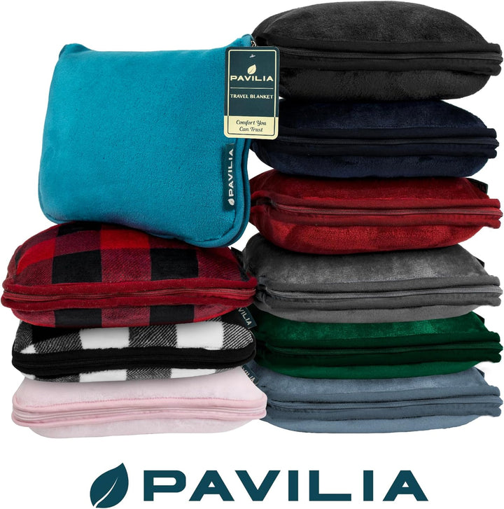 PAVILIA Reisedecke und -kissen, Doppelreissverschlüsse, Clip-Band, warmes, weiches Fleece, 2-in-1-Ko
